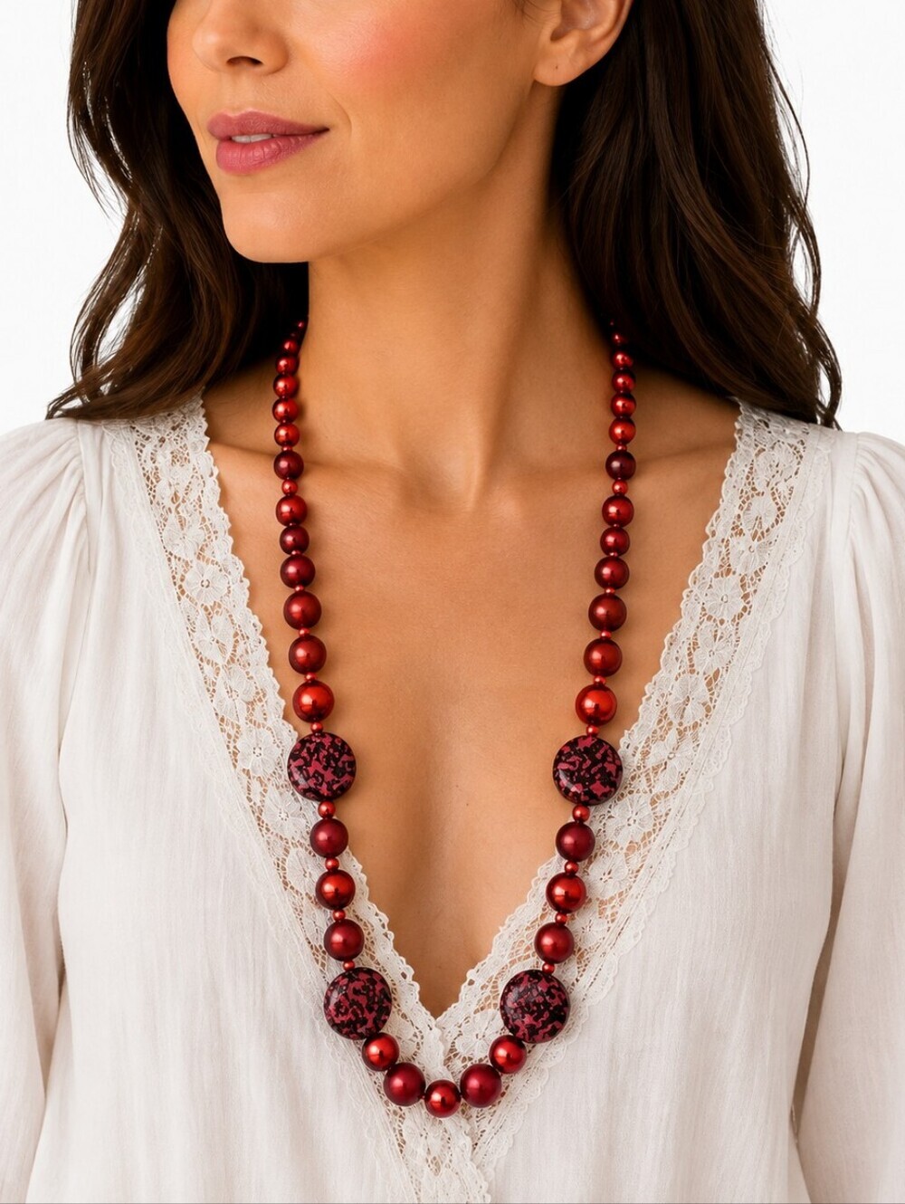 VTG OLCI Long Fuscia Leopard Print Beaded Statement Necklace